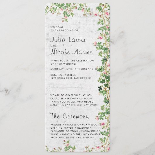 Roze Rose Oude Muur  Stijl Dagboek Trouwen Programma (Voorkant)