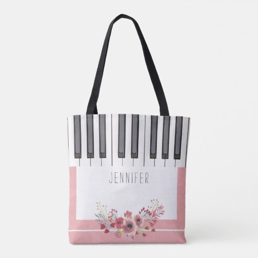 Roze Rose Piano Music Canvas tassen (Achterkant)