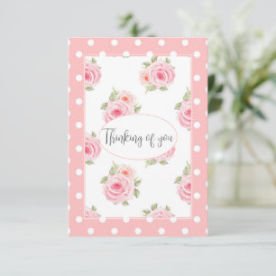 Roze Rose Polkadot Waterverf Denking of you Bedankkaart
