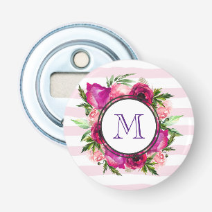 Roze Rose & Poppy Floral Bouquet Monogram Button Flesopener