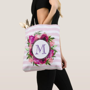 Roze Rose & Poppy Floral Bouquet Monogram Draagtas