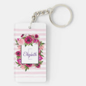 Roze Rose & Poppy Floral Bouquet Monogram Sleutelhanger (achterkant)