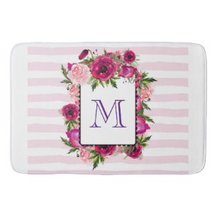 Roze Rose & Poppy Floral Bouquet op roze strepen Badmat