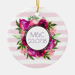 Roze Rose & Poppy Floral Bouquet Wedding Keramisch Ornament