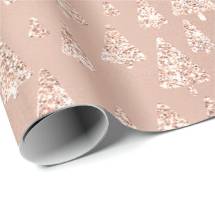 Roze Rose Powder Gold Glitter kerstboom Klein Cadeaupapier