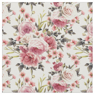 Roze Rose Profusie - Witte achtergrond Stof