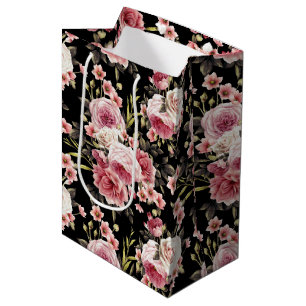 Roze Rose Profusie - Zwarte achtergrond Medium Cadeauzakje