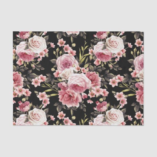 Roze Rose Profusion - zwarte achtergrond Tissuepapier (Voorkant)