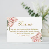 Roze Rose Quinceañera Dank je kaart (Staand voorkant)