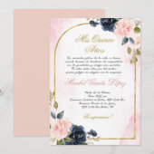 Roze Rose Quinceanera uitnodiging in het Spaans (Voorkant / Achterkant)