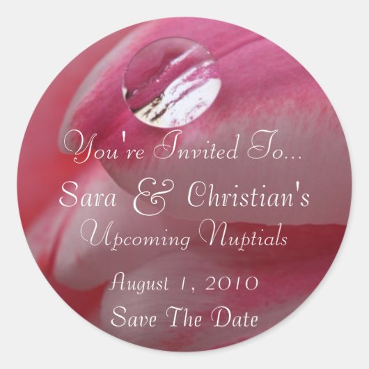 Roze Rose Raindrop Wedding Ronde Sticker (Voorkant)