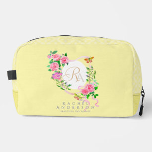 Roze Rose Ribbon Monogram Cream Print Cut Naaizak Toilettasje