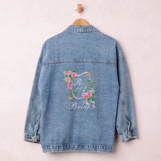 Roze Rose Ribbon Monogram Huwelijk Denim Jacket (Hangar)