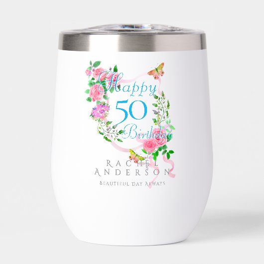 Roze Rose Ribbon Verjaardag (Voorkant)