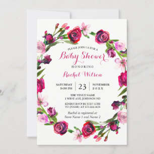 Roze Rose Romantic Floral Baby shower Invite Kaart
