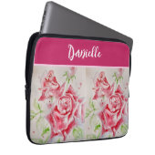 Roze Rose Rozen Waterverf Aanpasbaar Laptop Sleeve (Voorkant Rechts)