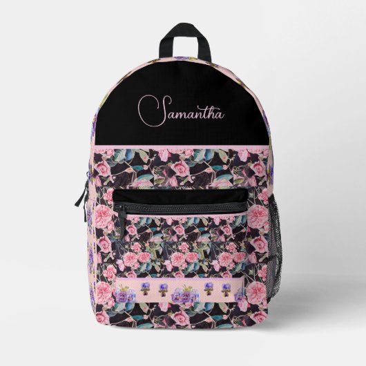 Roze Rose Rozen Waterverf Bedrukte Rugzak (Voorkant)
