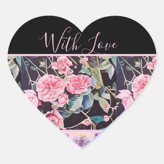 Roze Rose Rozen Waterverf   Hart Sticker (Voorkant)