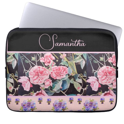 Roze Rose Rozen Waterverf Laptop Sleeve (Voorkant)