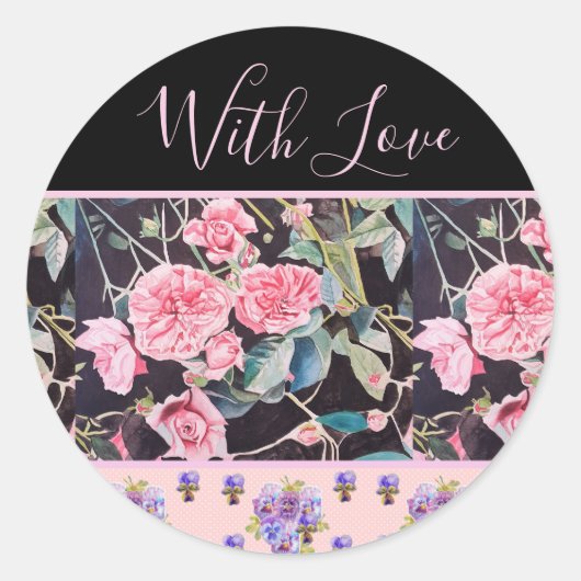 Roze Rose Rozen Waterverf Ronde Sticker (Voorkant)