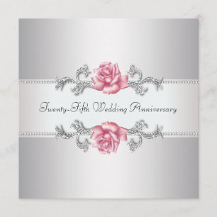 Roze Rose Silver 25th Wedding Jubileum Kaart