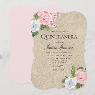 Roze Rose Sweet Floral Quinceanera Party Invite Kaart