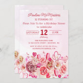 Roze Rose Swirly Hart 30ste Verjaardag Diner Kaart (Voorkant / Achterkant)