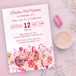 Roze Rose Swirly Heart Valentijns 100e geboortedag Kaart