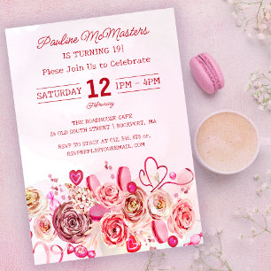 Roze Rose Swirly Heart Valentijns 18e Verjaardag Kaart