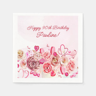 Roze Rose Swirly Heart Valentijns 90e geboortedag Servet