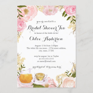 Roze Rose Teacup Bridal Shower Uitnodiging