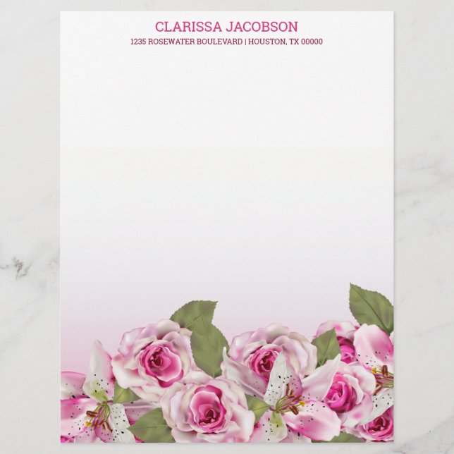 Roze Rose Tiger Lily Briefhoofd (Voorkant)