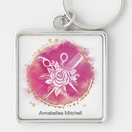 Roze Rose van de schoonheidsschaarster van de kwee Sleutelhanger (Voorkant)