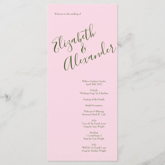 Roze Rose Vintage Wedding Menu (Voorkant)