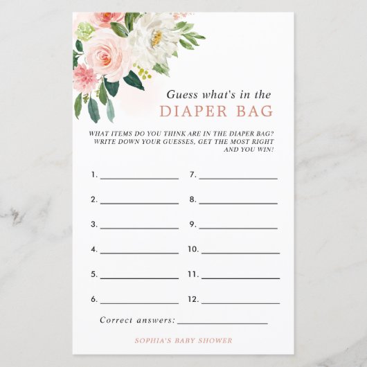 Roze Rose Wat is er in de luier tas douche spel (Voorkant)