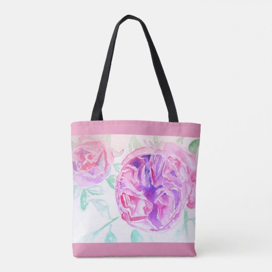 Roze Rose Waterverf Lila Roze Meisjes Canvas tas (Achterkant)