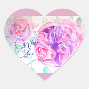 Roze Rose Waterverf Lila Roze met liefde Hart Sticker