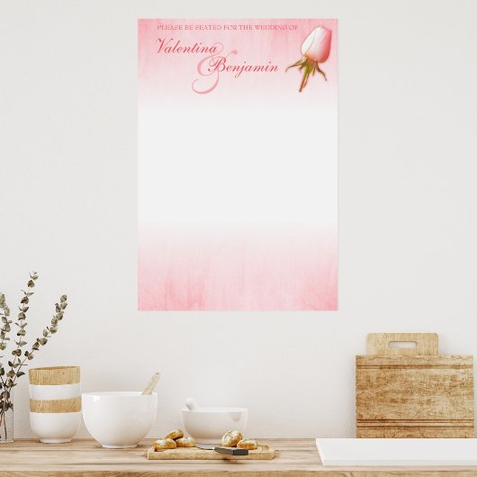 Roze Rose Wedding Table Plan blanco Poster (Keuken)