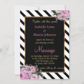 Roze Rose Wedding Zwart & Wit Stripe Kaart (Voorkant)