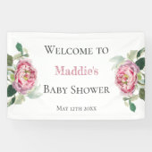 Roze Rose | Welkom Baby shower Spandoek (Horizontaal)