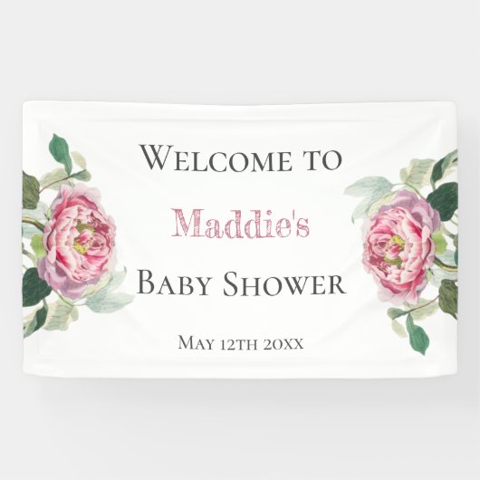 Roze Rose | Welkom Baby shower Spandoek (Horizontaal)