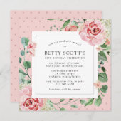 Roze Rose White Hydrangea 80th Birthday Party Kaart (Voorkant / Achterkant)