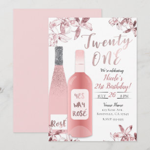 Roze Rosè Wijn & Orchidee Bloemen Eenentwintig 21s Kaart