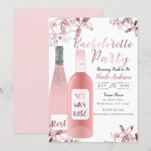 Roze Rosè Wine & Orchid Flowers Bachelorette Party Kaart