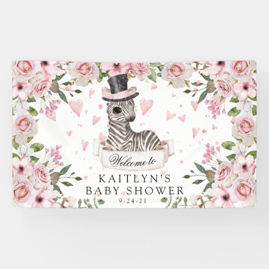 Roze Rose Zebra Baby shower Spandoek (Horizontaal)