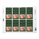 Roze Rosebud Custom Save the Date on Green Labels (Full Sheet)