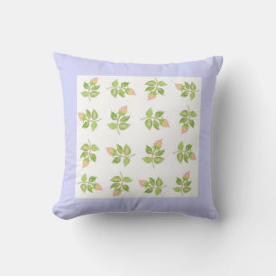 Roze Rosebud Floral Pattern on White, Blue Border Kussen