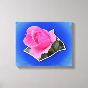 Roze rosebud stroomt uit de grenzen canvas afdruk