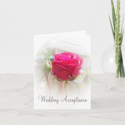 Roze Rosebud Wedding Acceptatie Kaart (Voorkant)