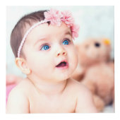 Roze Rosebud Wreath Monogram Baby Foto Kubus (Voorkant)